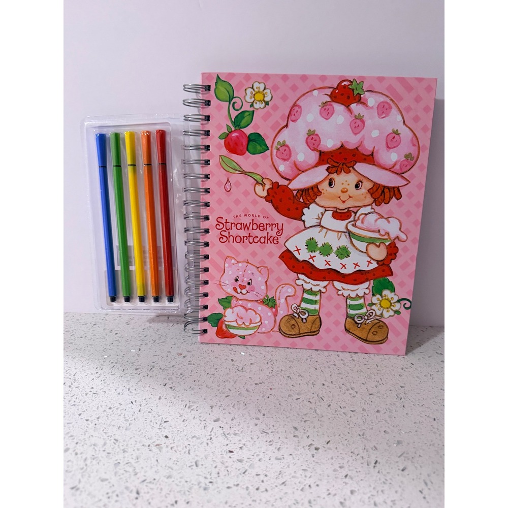 Strawberry Shortcake Sketchbook Set 5 Washable Markers 86 Sheets Pink Spiral - Picture 2 of 4